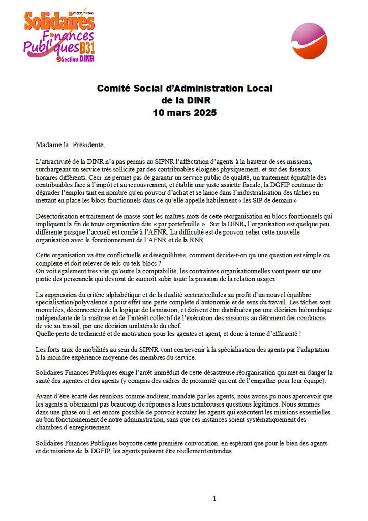Liminaire Solidaires Fip CSAL DINR BOYCOTE 08 04 2025