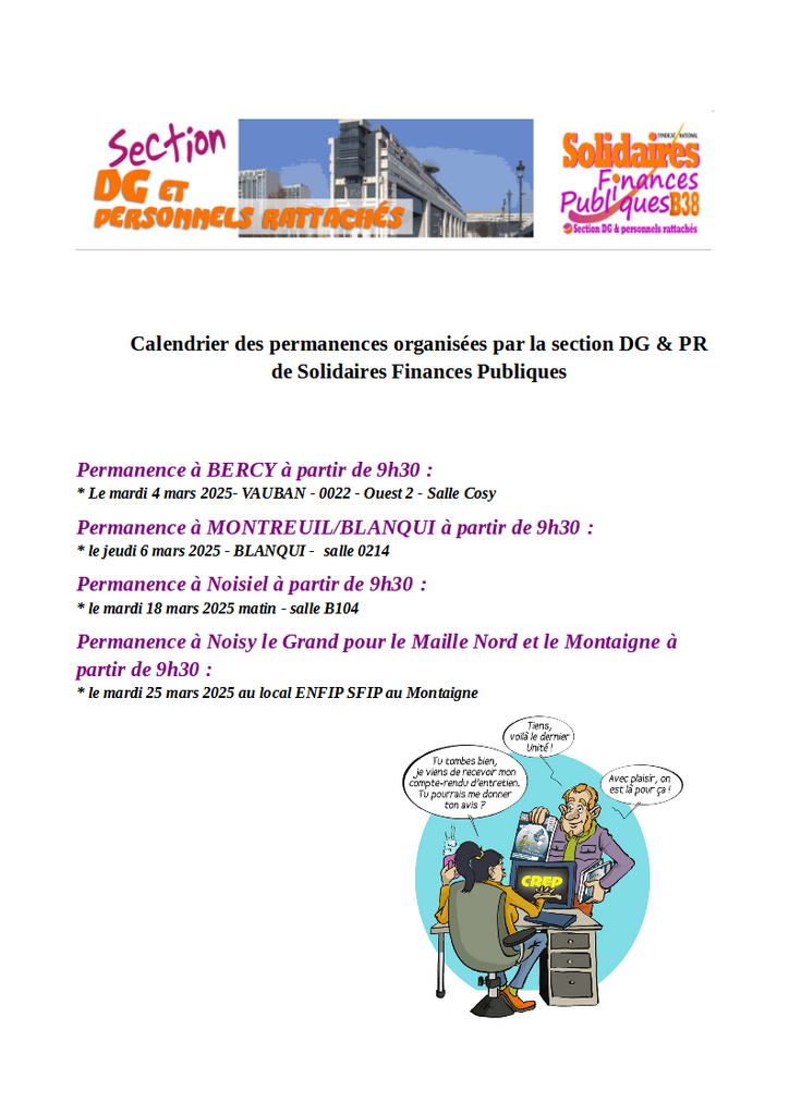 Calendrier permanences mars 2025
