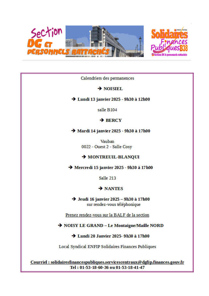 Calendriers des permanences