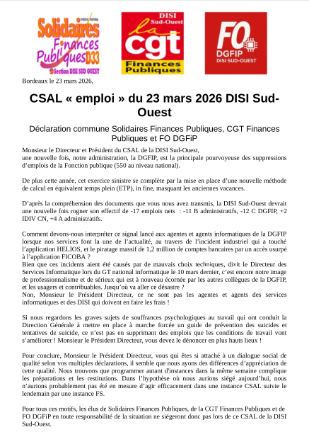 communique CSAL emplois SFP CGT FO 20260323 v1
