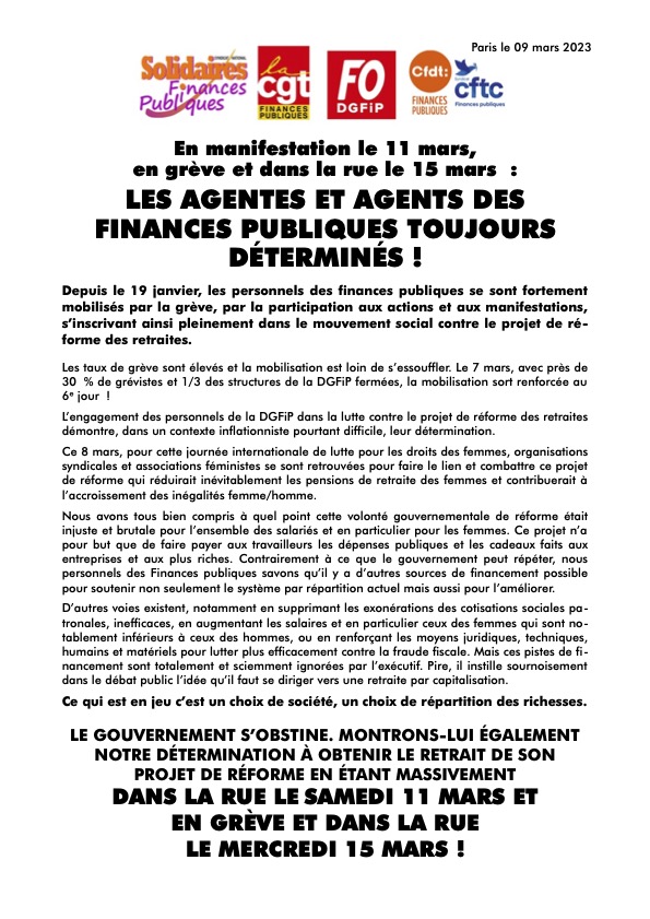 230203 Tract 11 et 15 mars intersyndicale