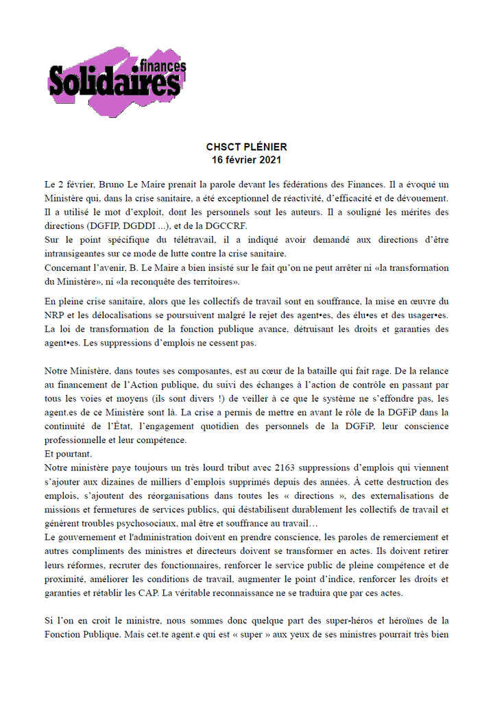 CHSCT Liminaire 16 février