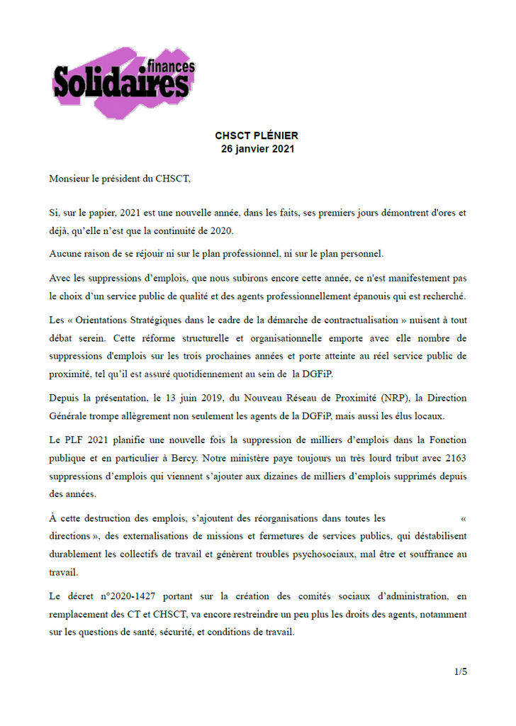 CHSCT plénier 26 janvier21