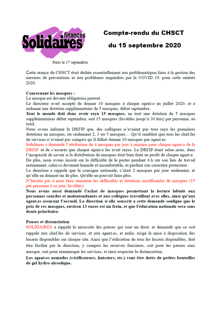 CR CHSCT 15 septembre
