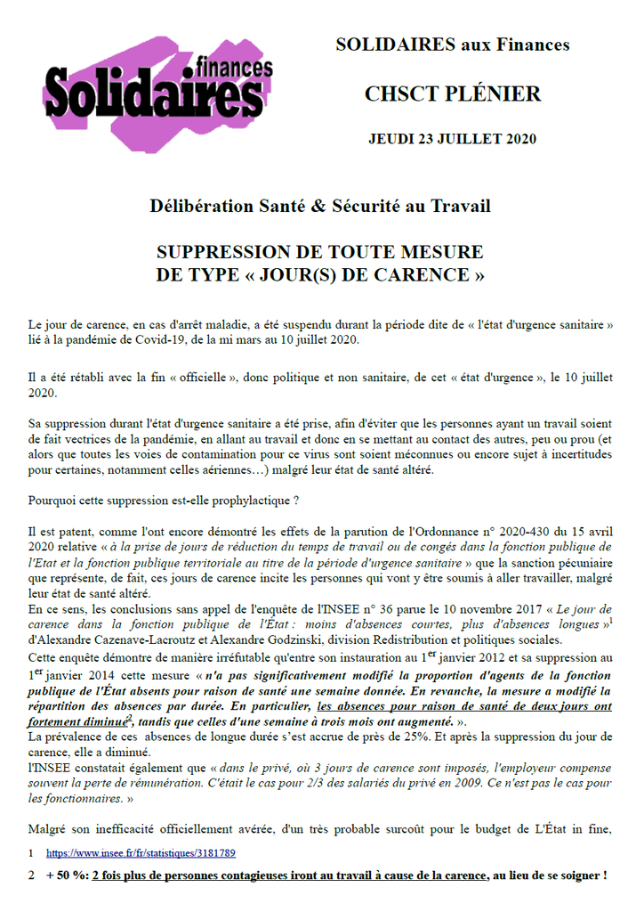 Délibération jour de carence