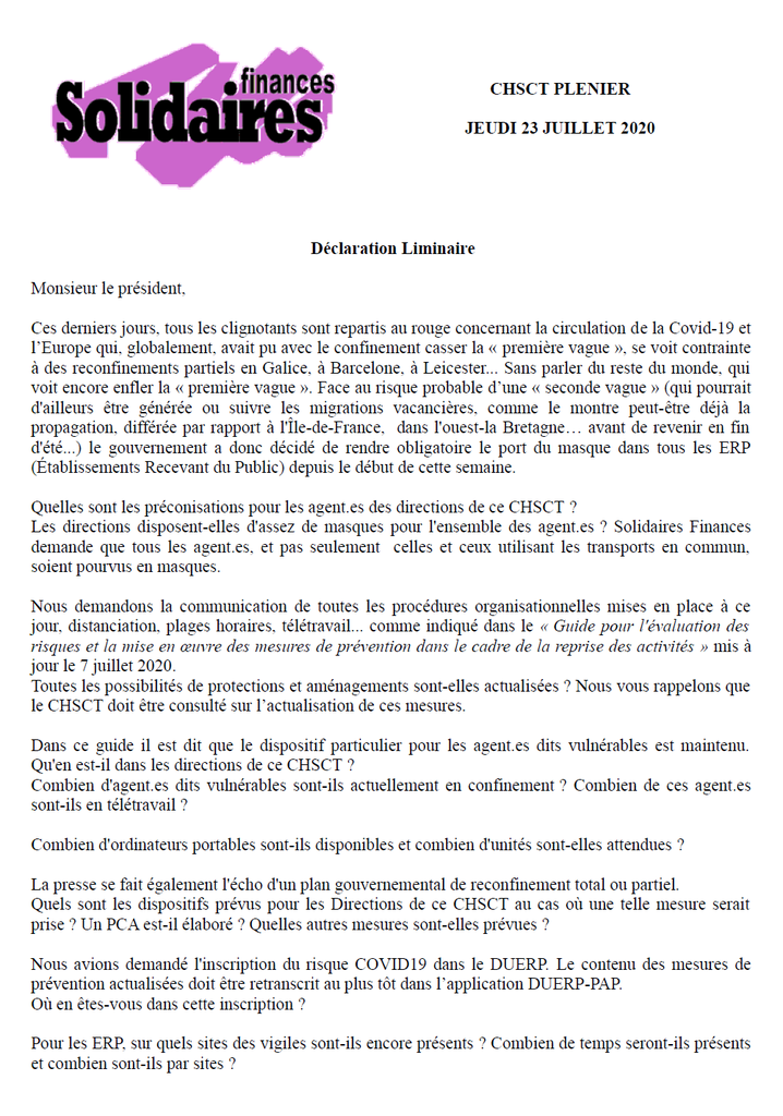 Liminaire CHSCT 23072020