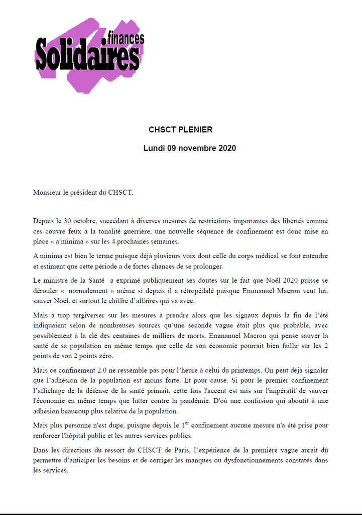 liminaire chsct 9 nov