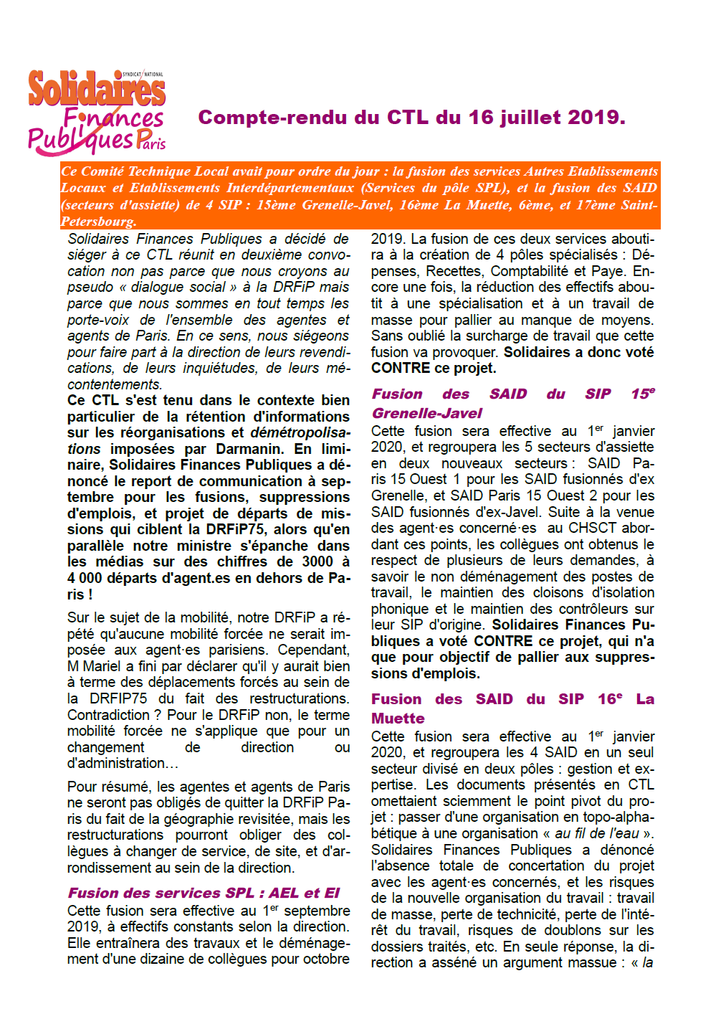 CR CTL du 16 juillet 2019