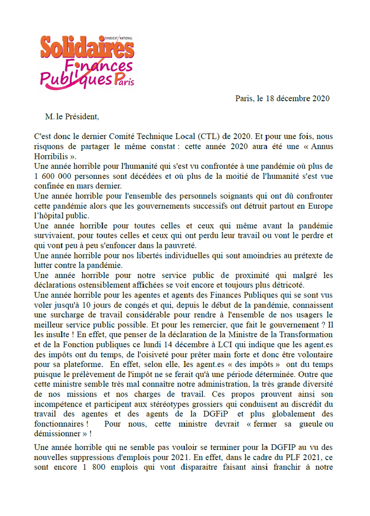 Liminaire CTL 18 décembre