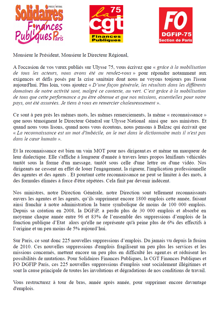 Liminaire intersyndicale CTL suppressions emplois