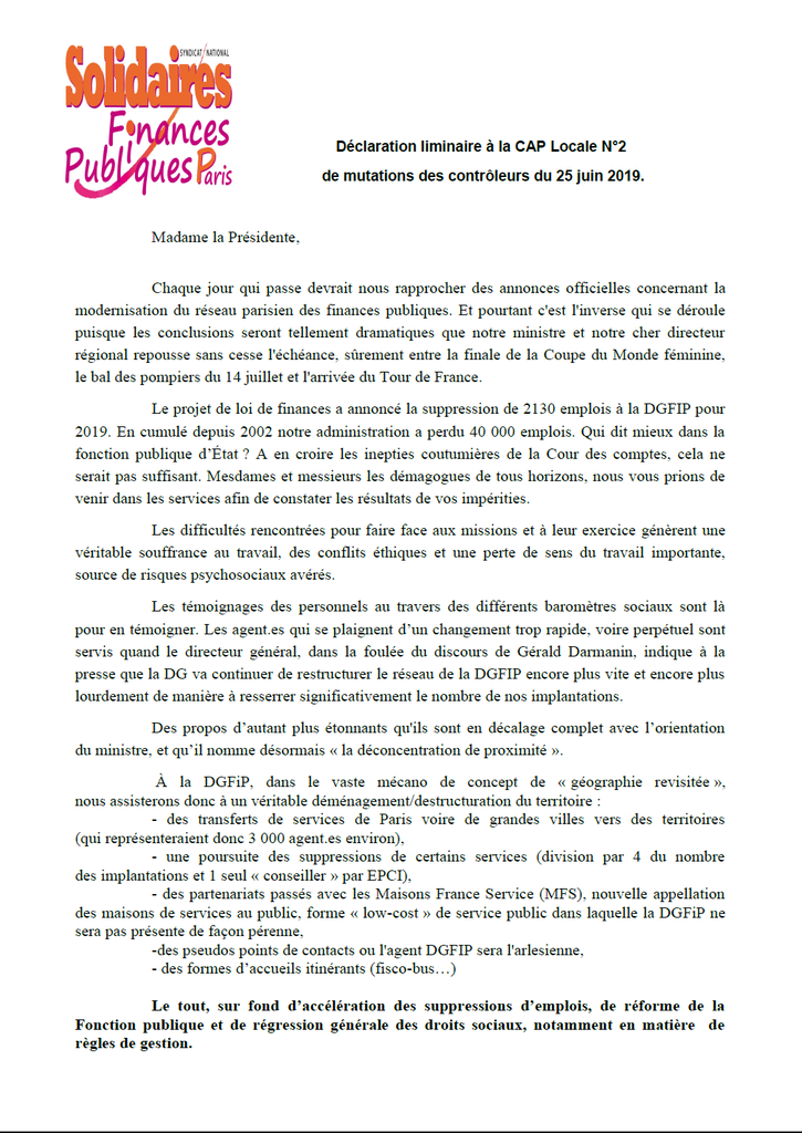 Liminaire CAPL mutation 25 juin 2019