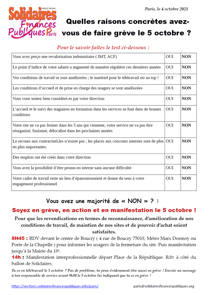 Quelles raisons concrètes avez vous de faire grève le 5 octobre