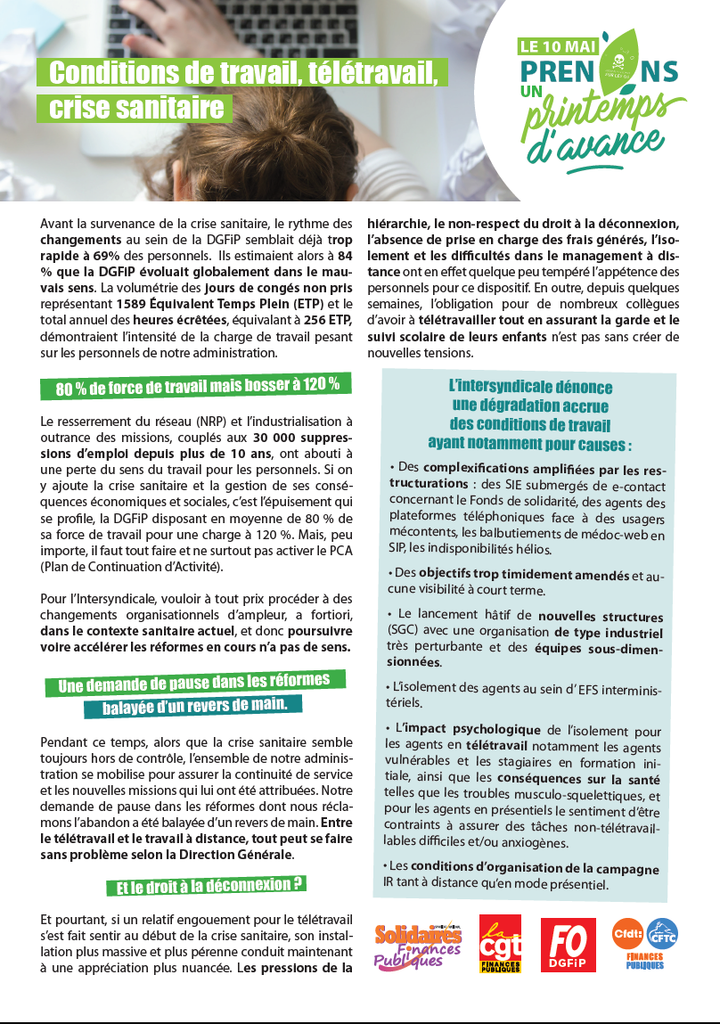 conditions de travail 10 mai