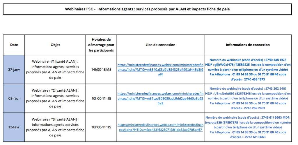 Calendrier Webinaires ALAN 