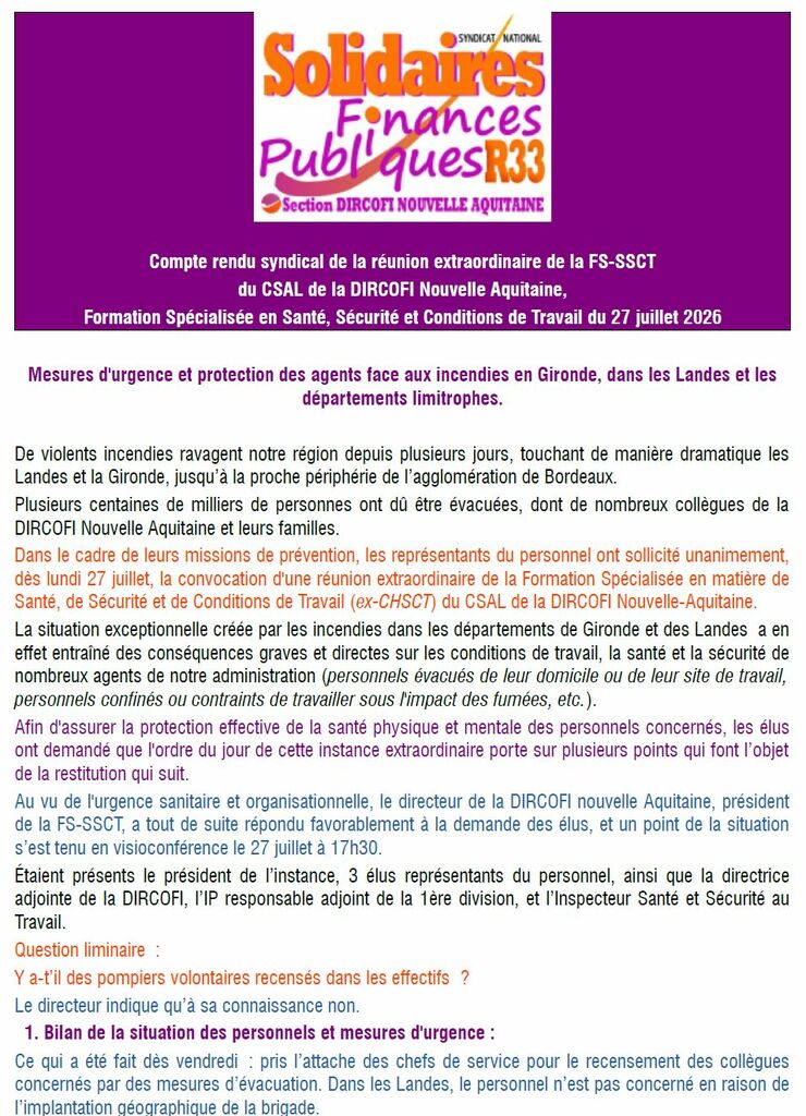 CR FS extraordinaire situation incendies 40 et 33 27072026 p1
