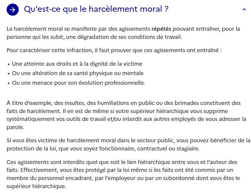 harcèlement moral déf