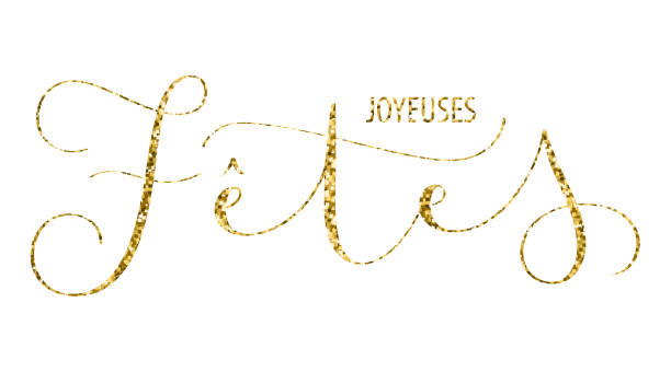 JOYEUSES F?TES gold glitter vector brush calligraphy banner with swashes (HAPPY HOLIDAYS in French) on white background